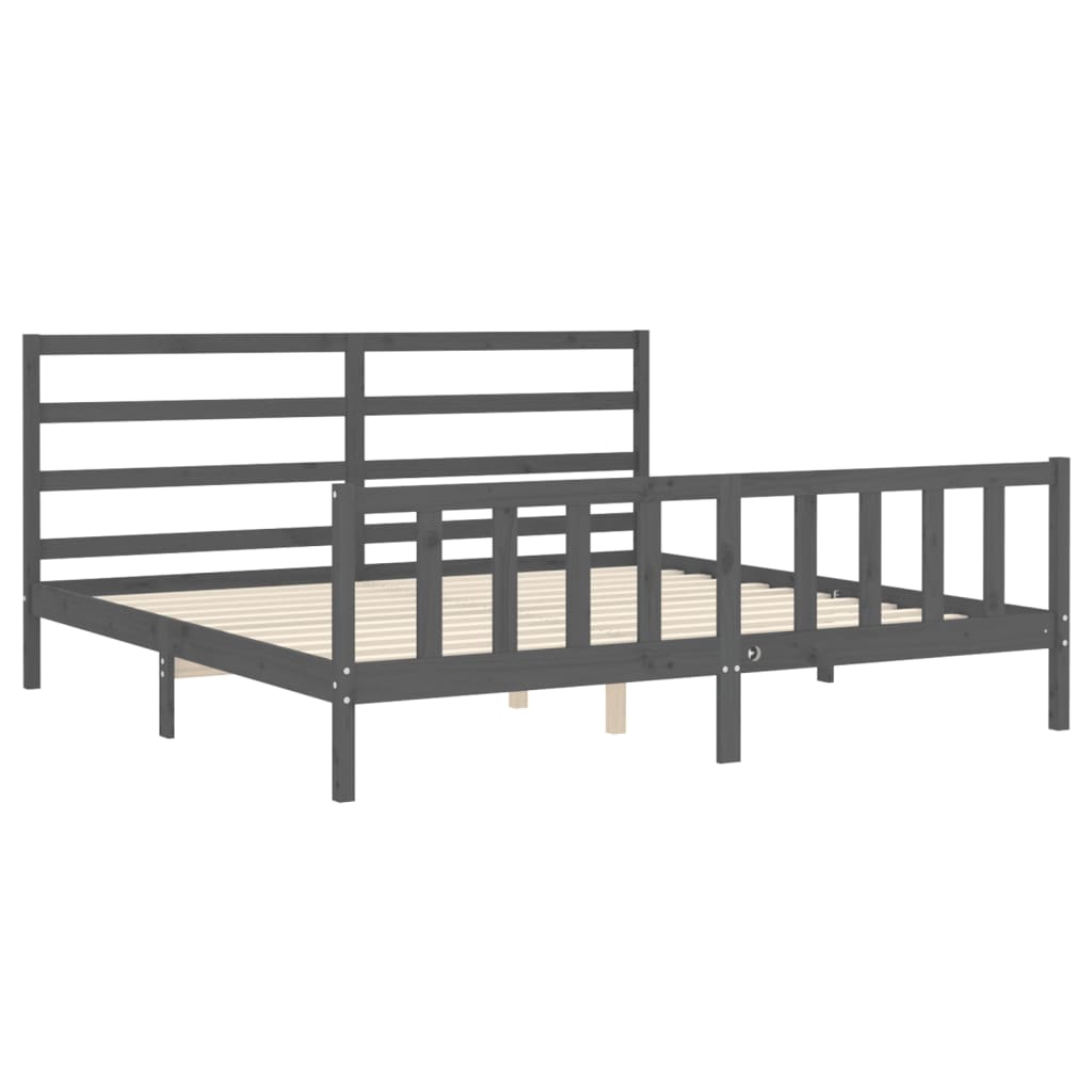 Cadre de lit sans matelas gris 200x200 cm bois massif de pin