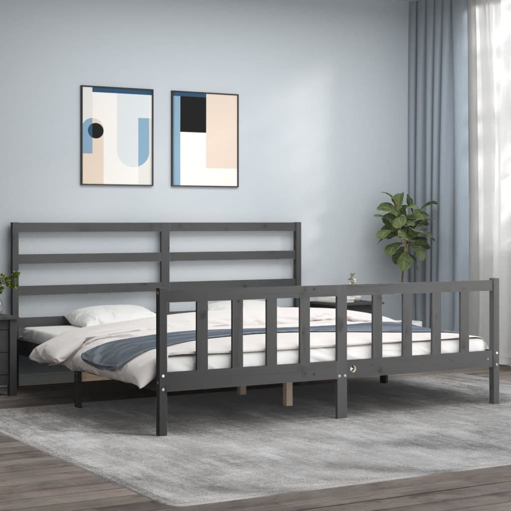 Cadre de lit sans matelas gris 200x200 cm bois massif de pin