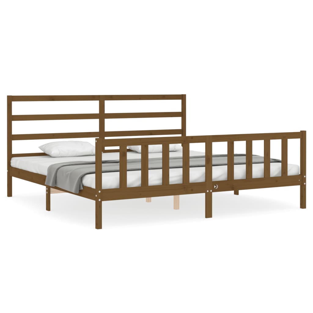 Cadre de lit sans matelas marron miel 200x200cm bois pin massif