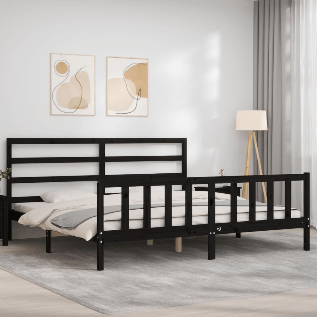 Cadre de lit sans matelas noir 200x200 cm bois massif de pin