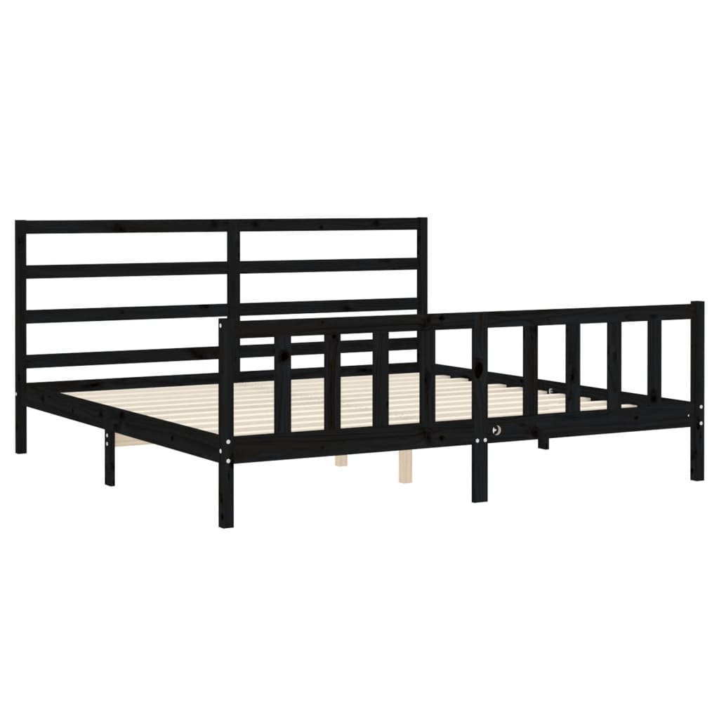 Cadre de lit sans matelas noir 200x200 cm bois massif de pin