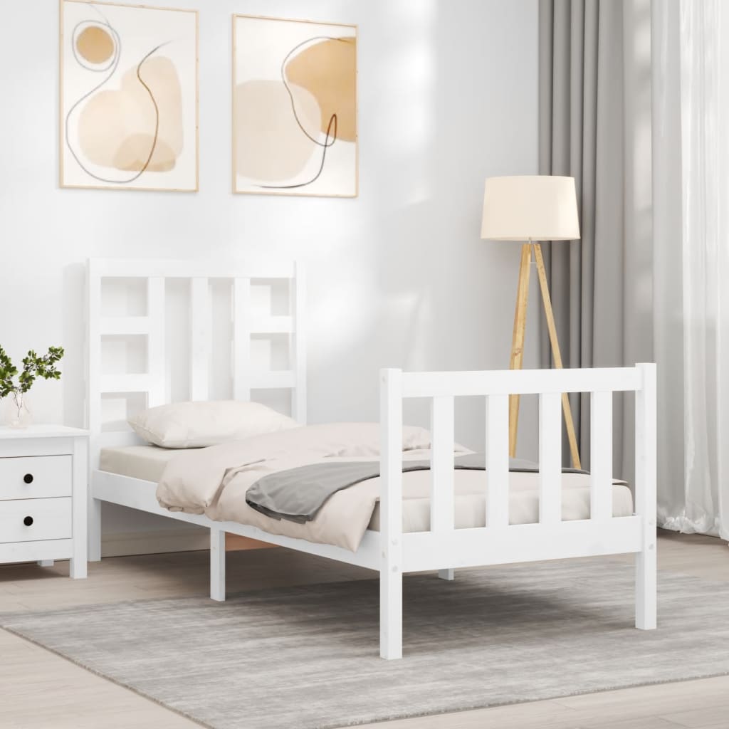 Cadre de lit sans matelas blanc bois de pin massif