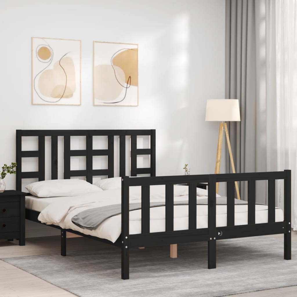 Cadre de lit sans matelas noir 140x190 cm bois de pin massif