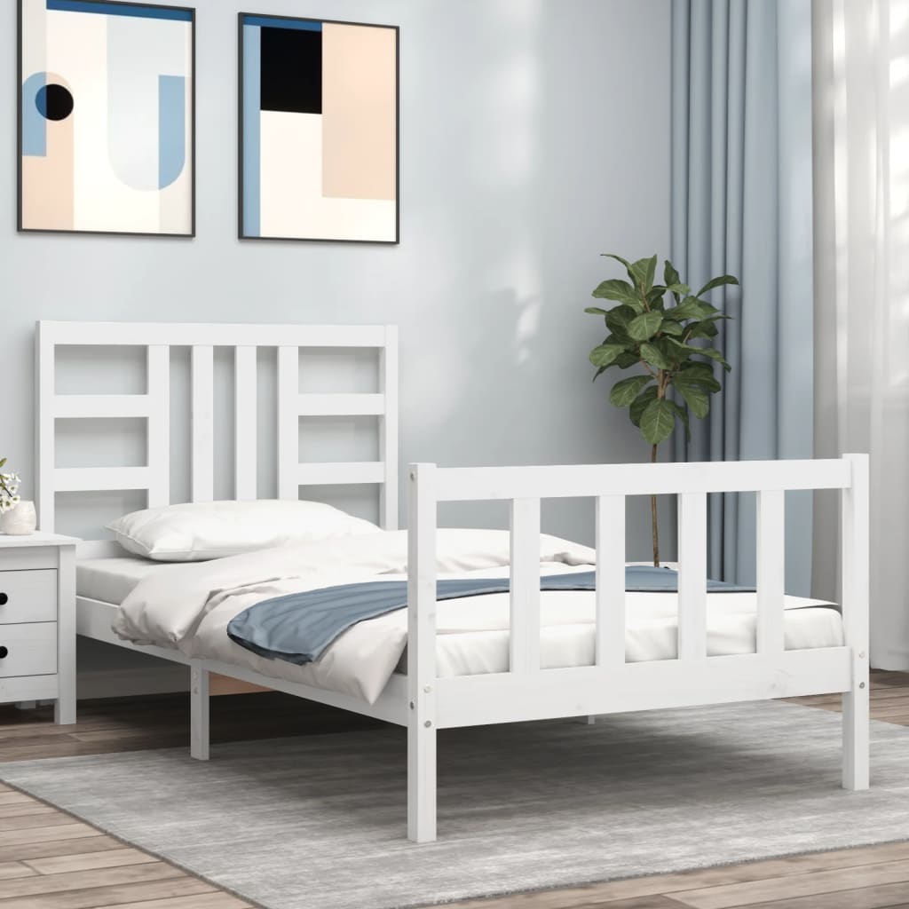 Bed frame without mattress white 90x200 cm solid pine wood