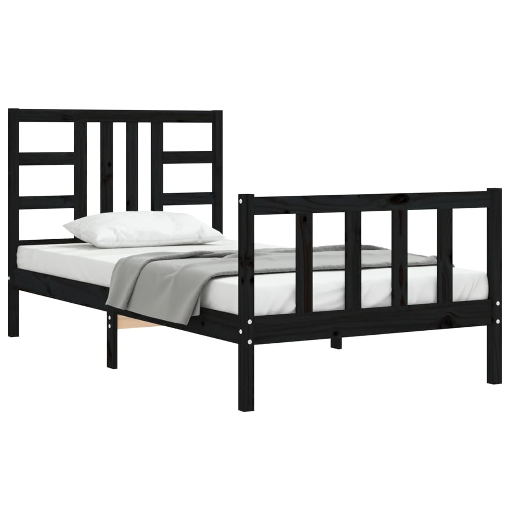 Cadre de lit sans matelas noir 90x200 cm bois de pin massif