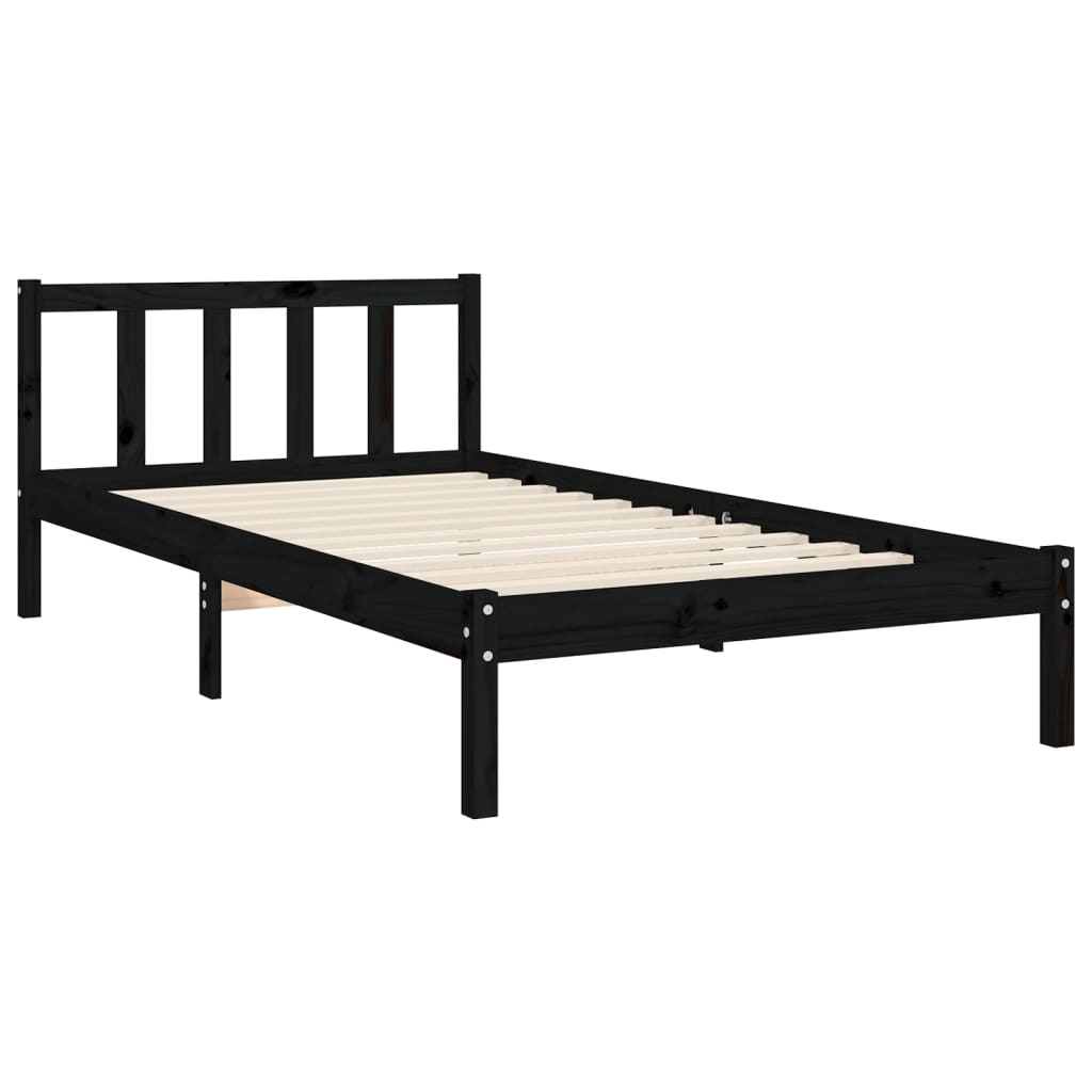 Cadre de lit sans matelas noir 90x200 cm bois de pin massif