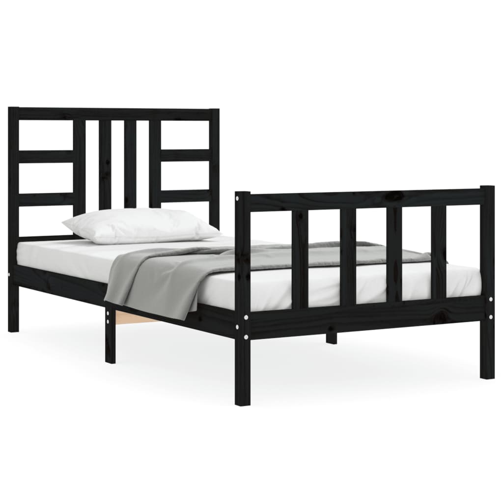 Cadre de lit sans matelas noir 100x200 cm bois massif de pin