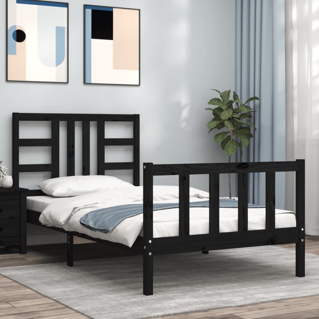 Cadre de lit sans matelas noir 100x200 cm bois massif de pin