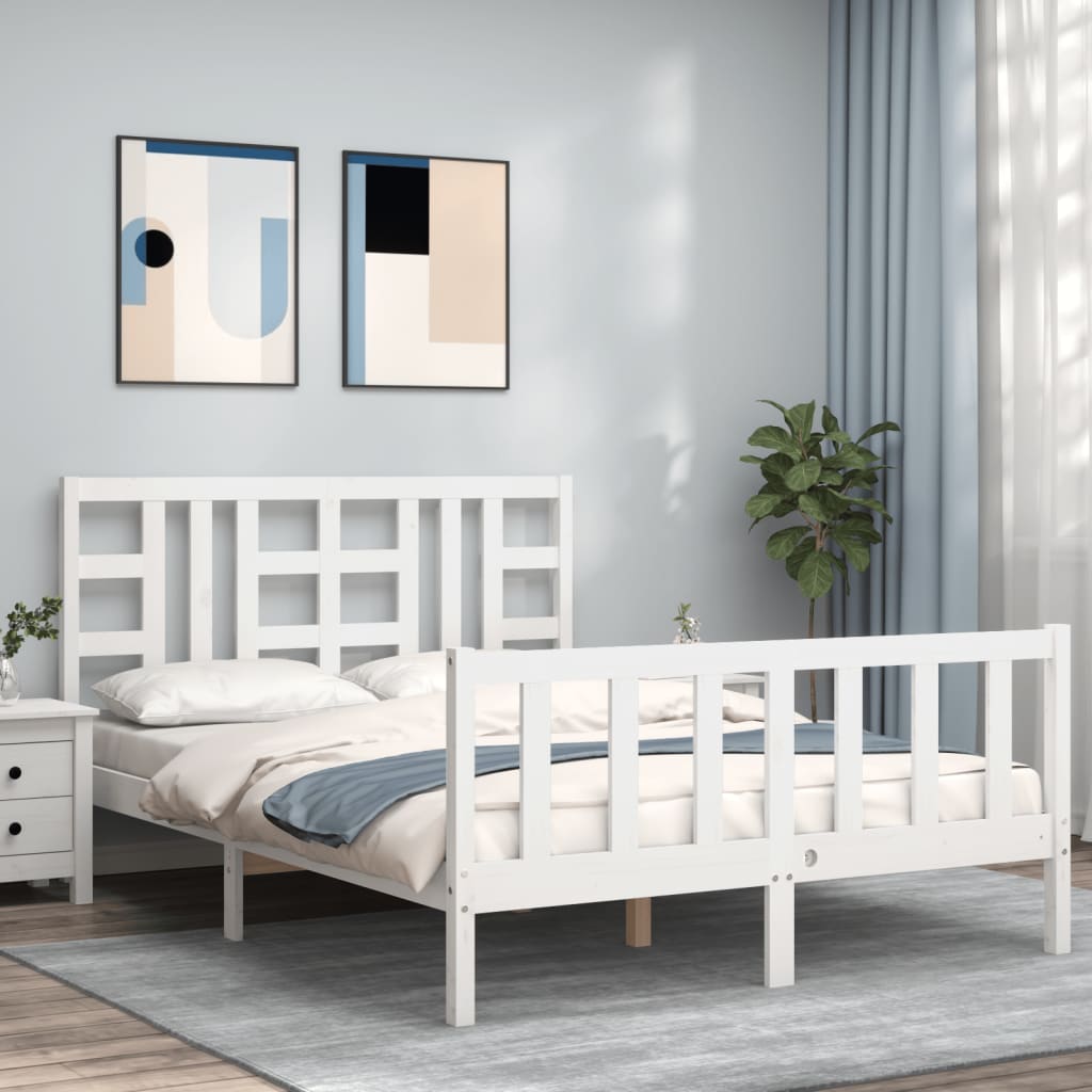 Cadre de lit sans matelas blanc bois de pin massif