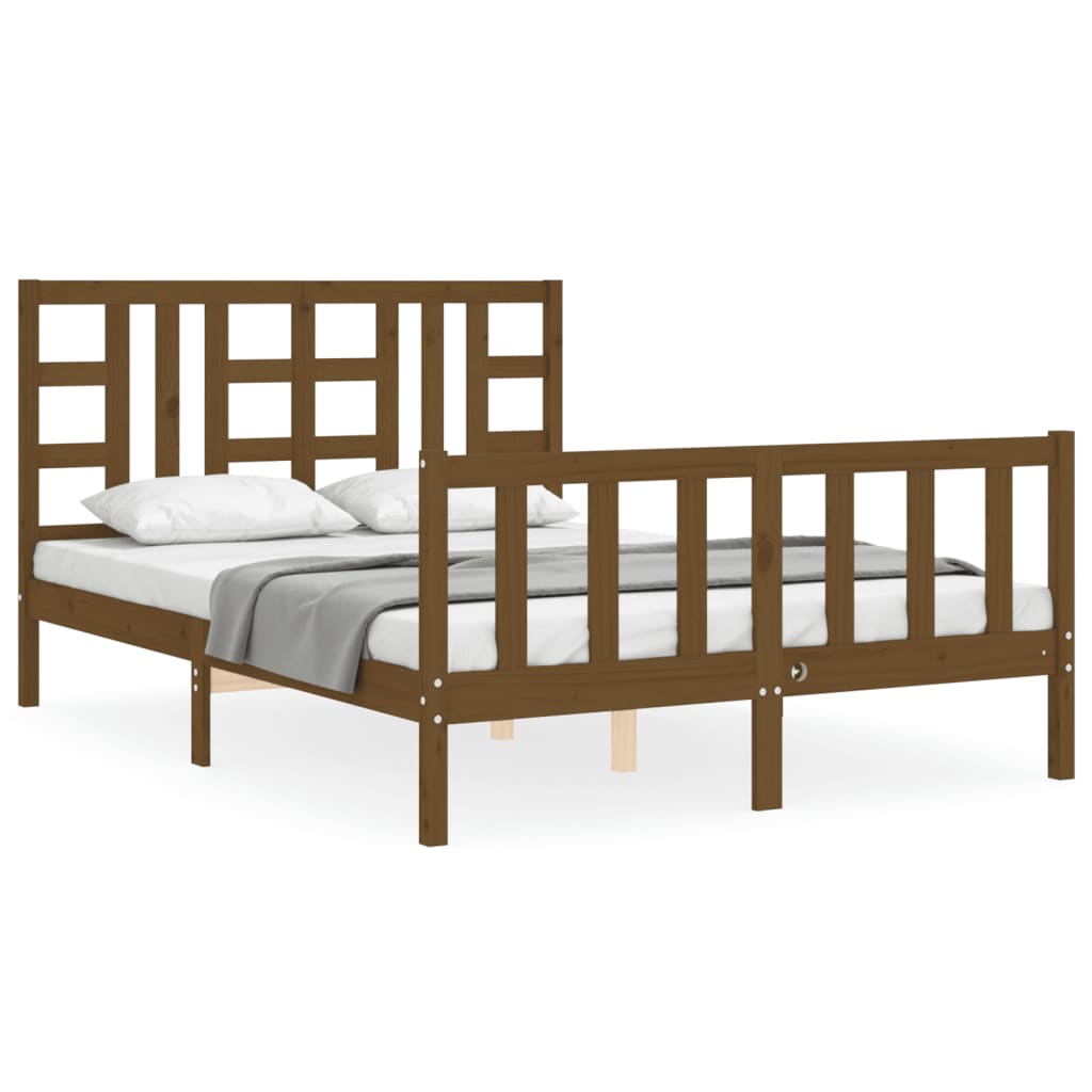 Cadre de lit sans matelas marron miel bois massif