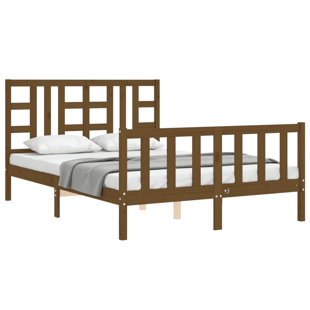 Cadre de lit sans matelas marron miel bois massif