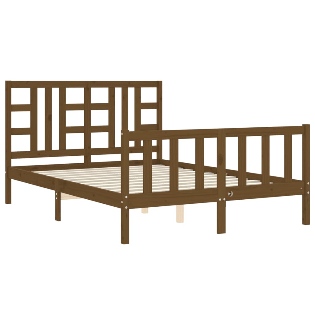 Cadre de lit sans matelas marron miel bois massif