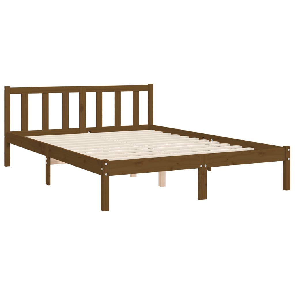 Cadre de lit sans matelas marron miel bois massif