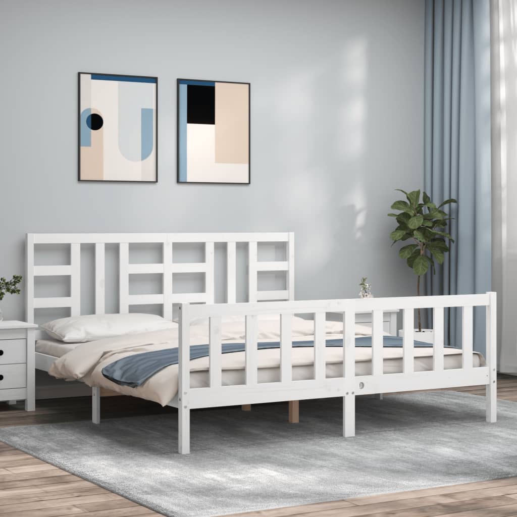 Cadre de lit sans matelas blanc bois de pin massif