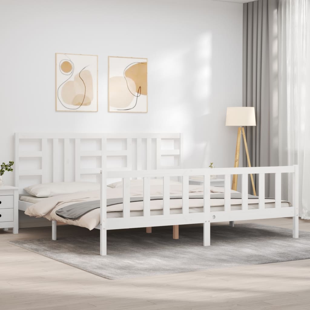 Cadre de lit sans matelas blanc 200x200 cm bois massif de pin