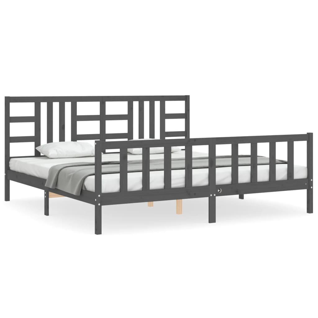 Cadre de lit sans matelas gris 200x200 cm bois massif de pin