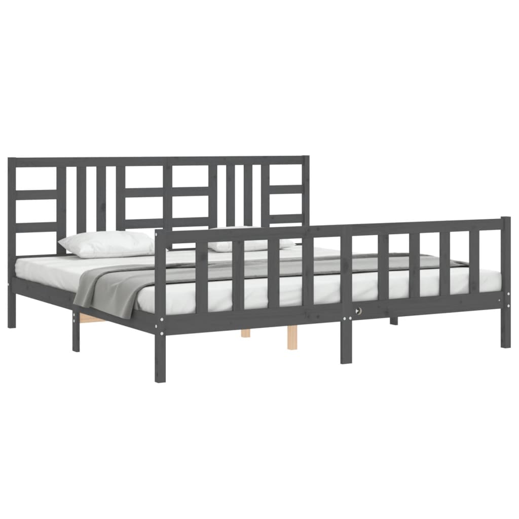 Cadre de lit sans matelas gris 200x200 cm bois massif de pin