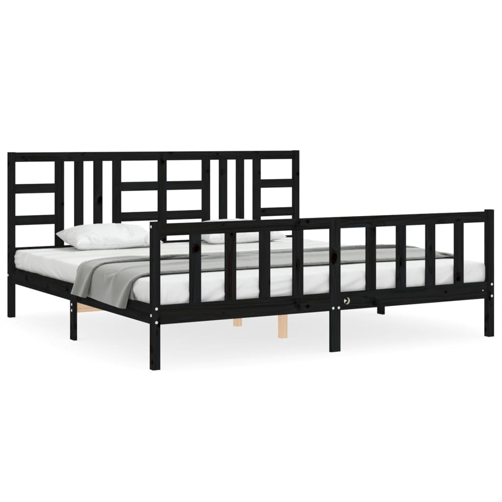 Cadre de lit sans matelas noir 200x200 cm bois massif de pin