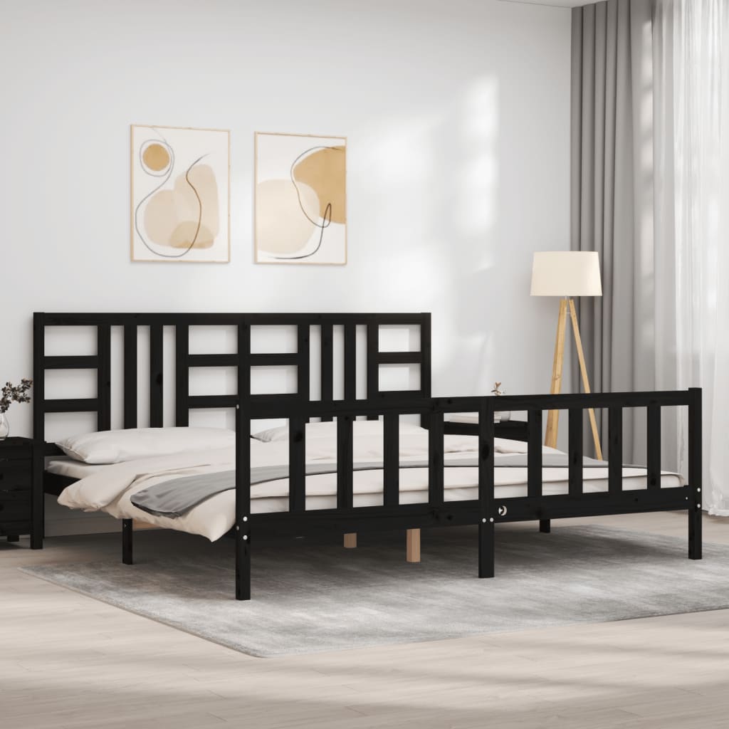 Cadre de lit sans matelas noir 200x200 cm bois massif de pin