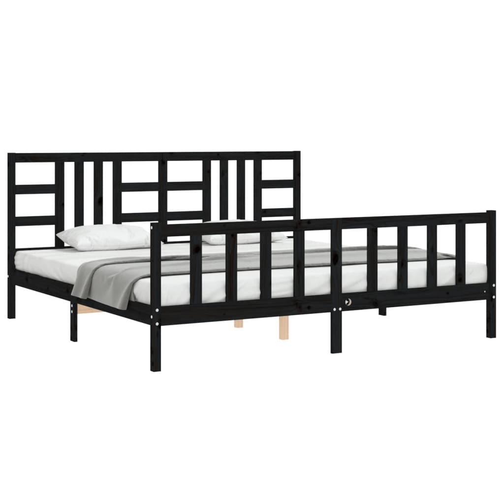 Cadre de lit sans matelas noir 200x200 cm bois massif de pin