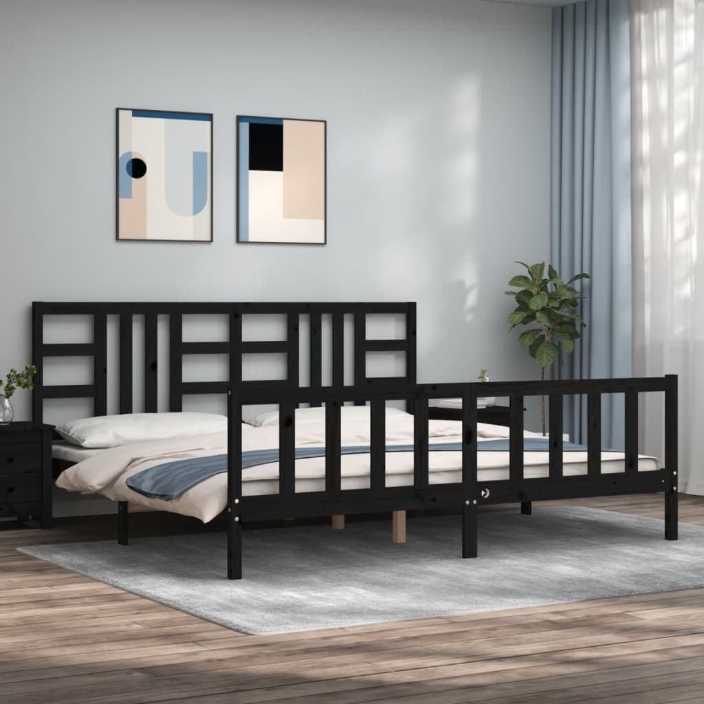 Cadre de lit sans matelas noir 200x200 cm bois massif de pin