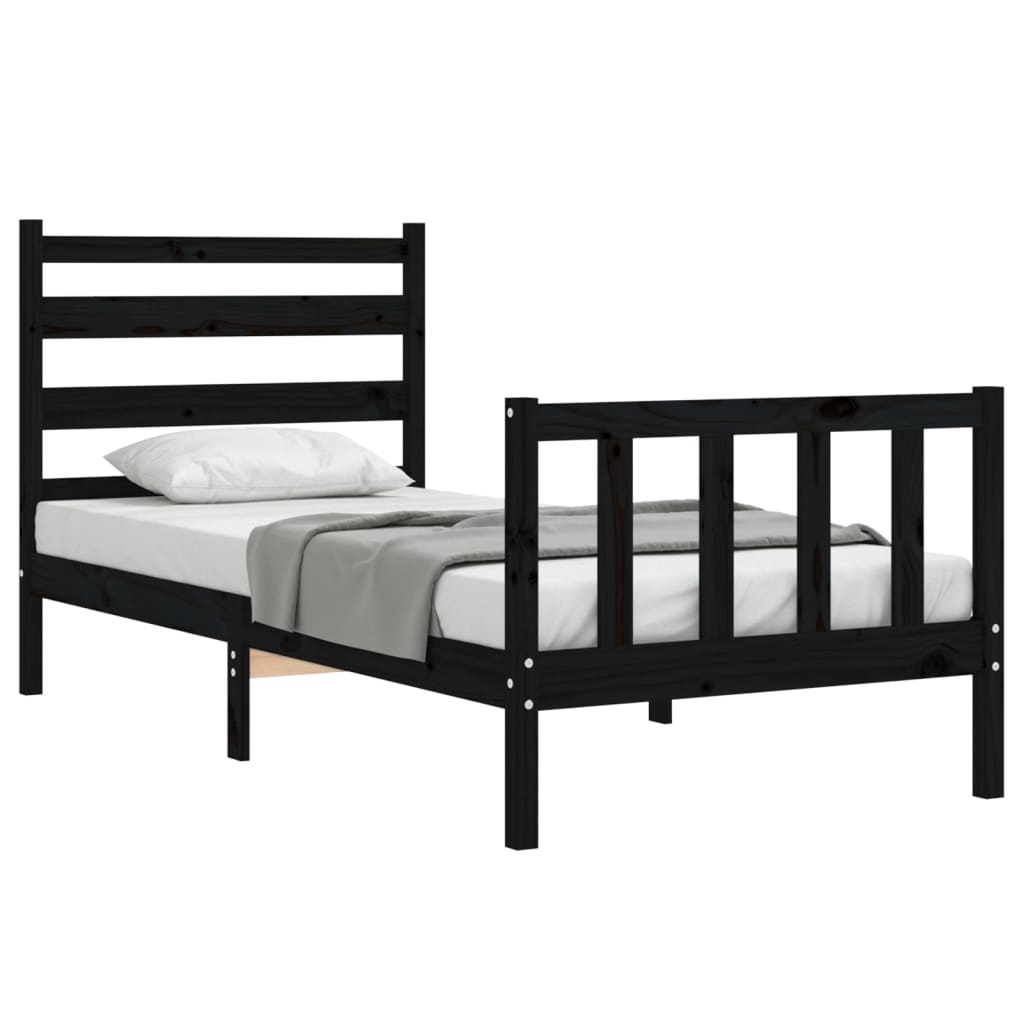 Cadre de lit sans matelas noir 90x190 cm bois de pin massif