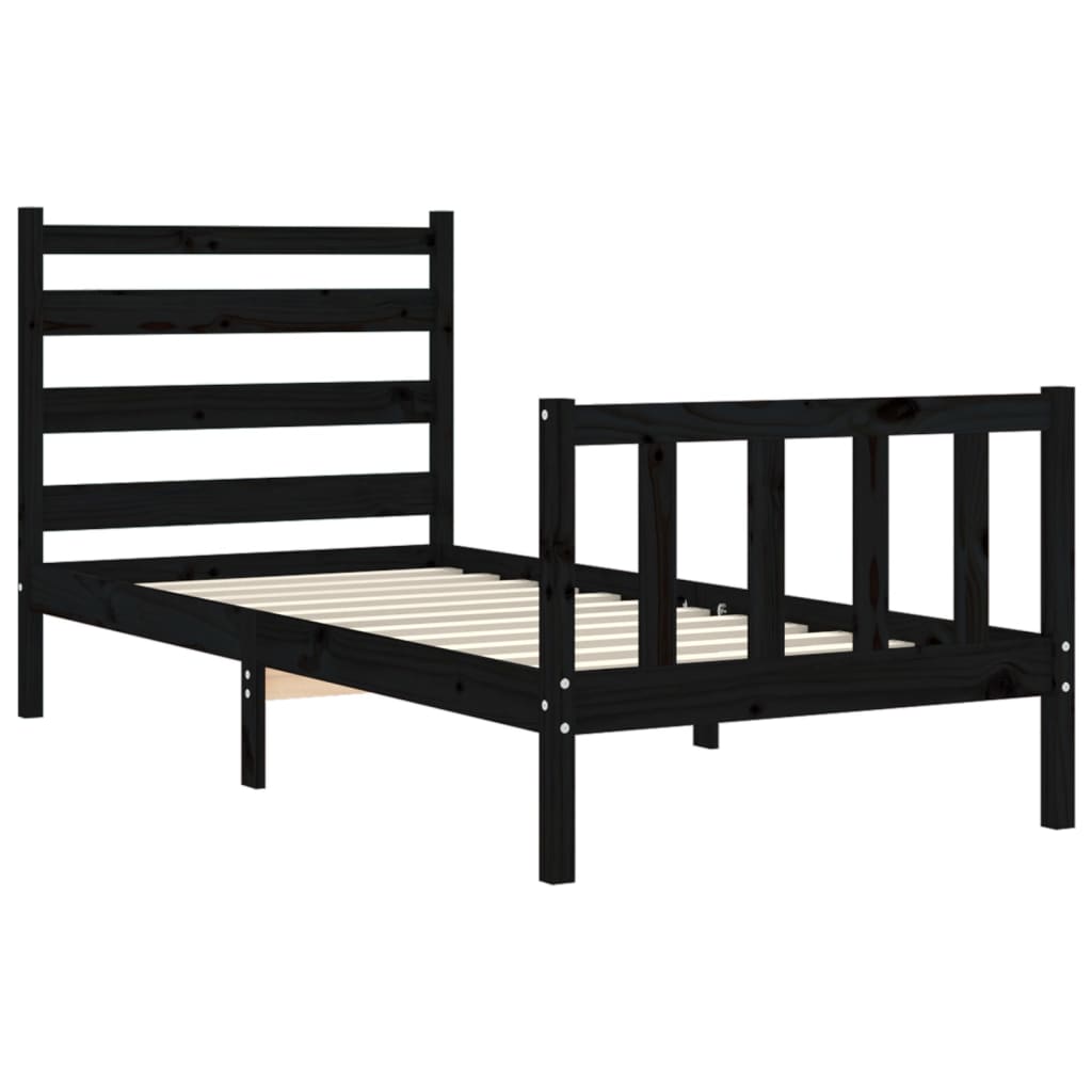 Cadre de lit sans matelas noir 90x190 cm bois de pin massif