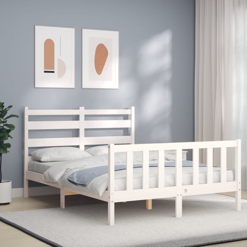 Cadre de lit sans matelas blanc bois de pin massif