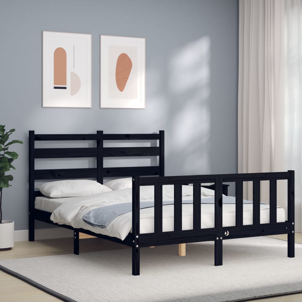 Cadre de lit sans matelas noir 140x190 cm bois de pin massif