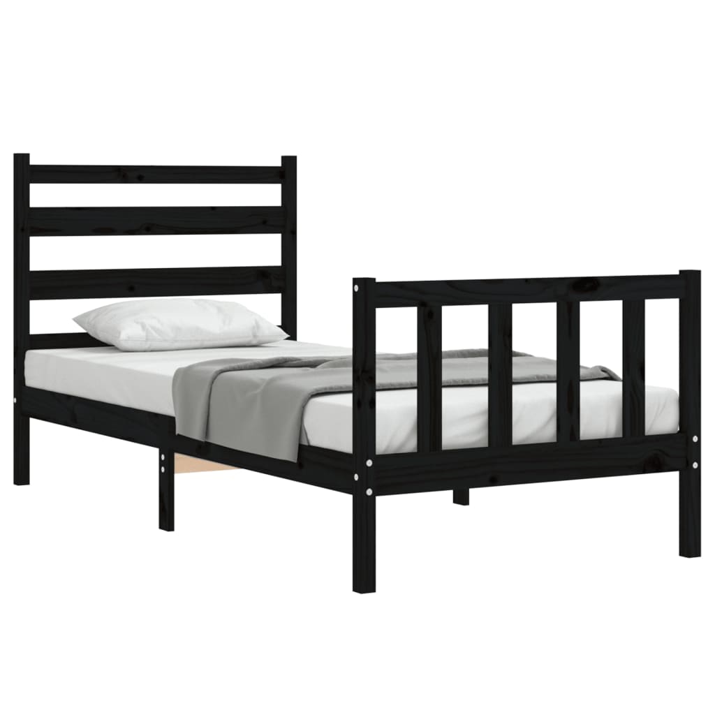 Cadre de lit sans matelas noir 90x200 cm bois de pin massif