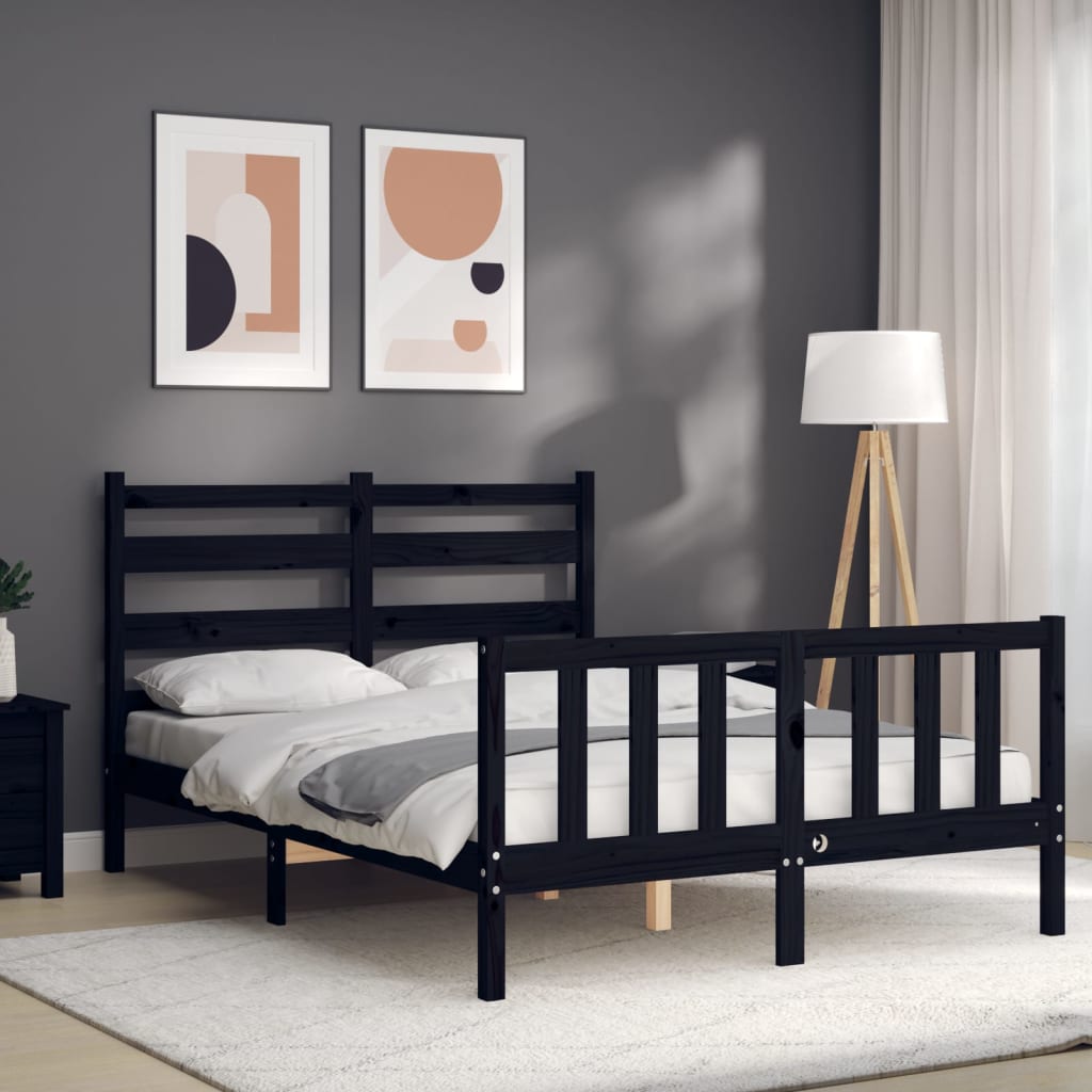 Cadre de lit sans matelas noir 120x200 cm bois de pin massif