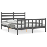 Cadre de lit sans matelas gris bois de pin massif