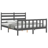 Cadre de lit sans matelas gris bois de pin massif