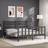 Cadre de lit sans matelas gris bois de pin massif