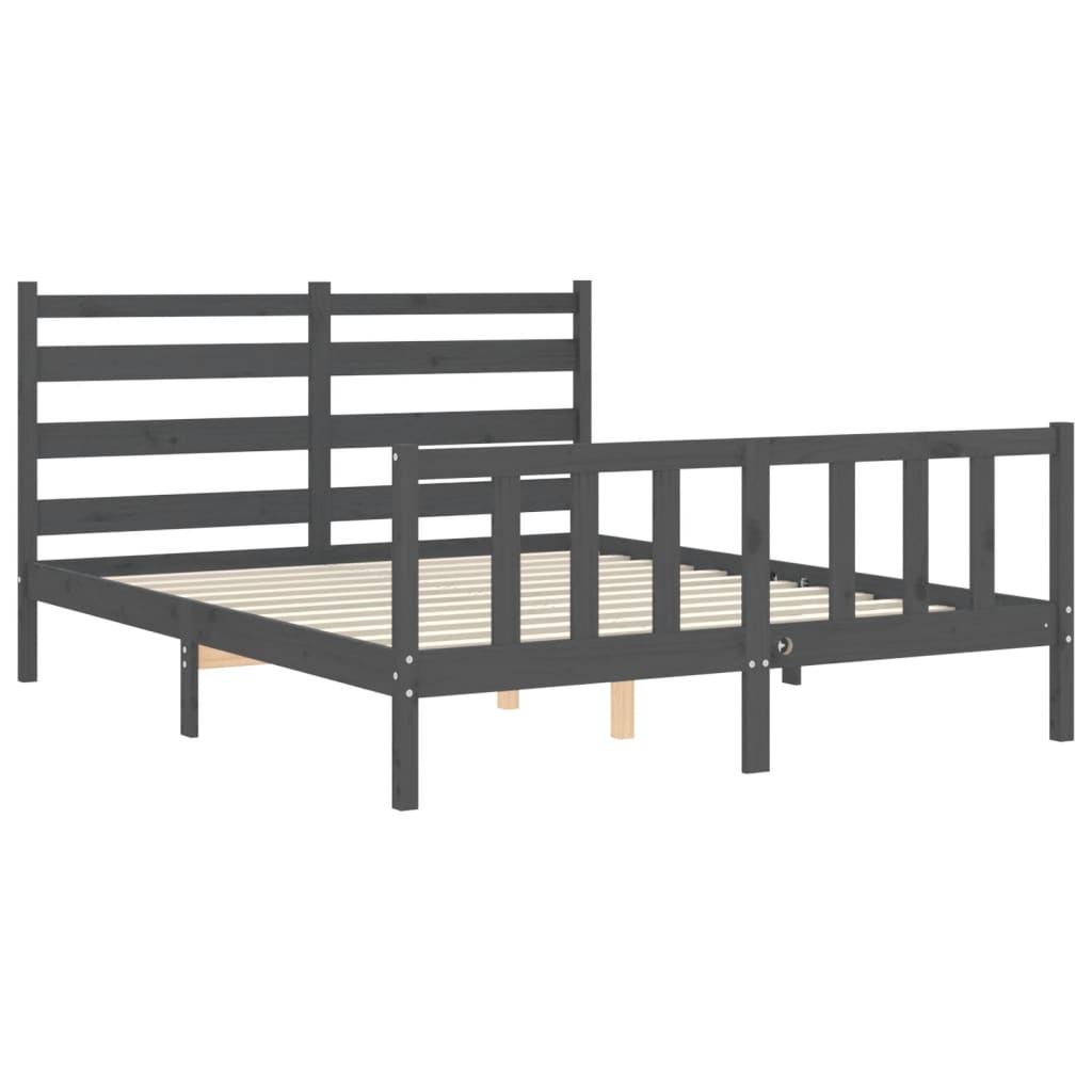 Cadre de lit sans matelas gris bois de pin massif