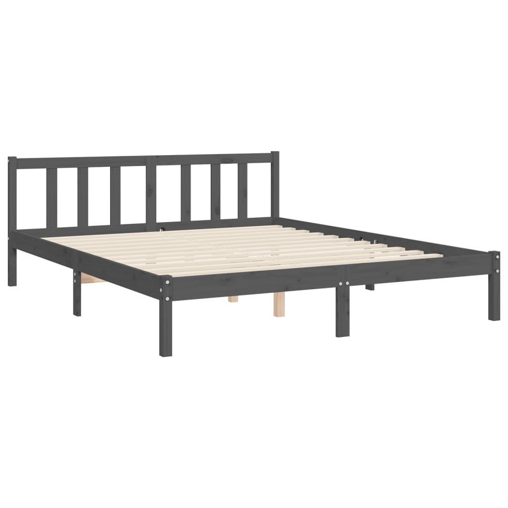 Cadre de lit sans matelas gris bois de pin massif