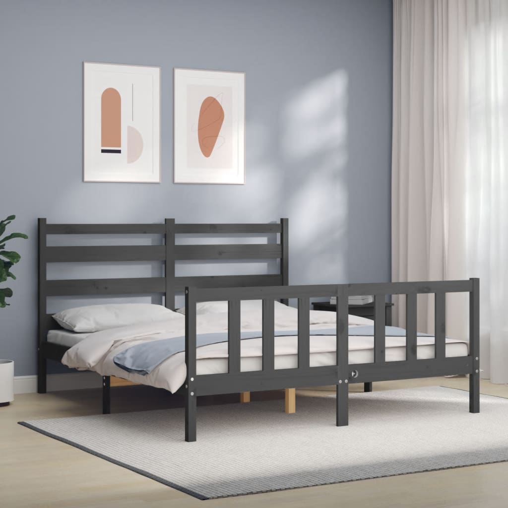 Cadre de lit sans matelas gris bois de pin massif