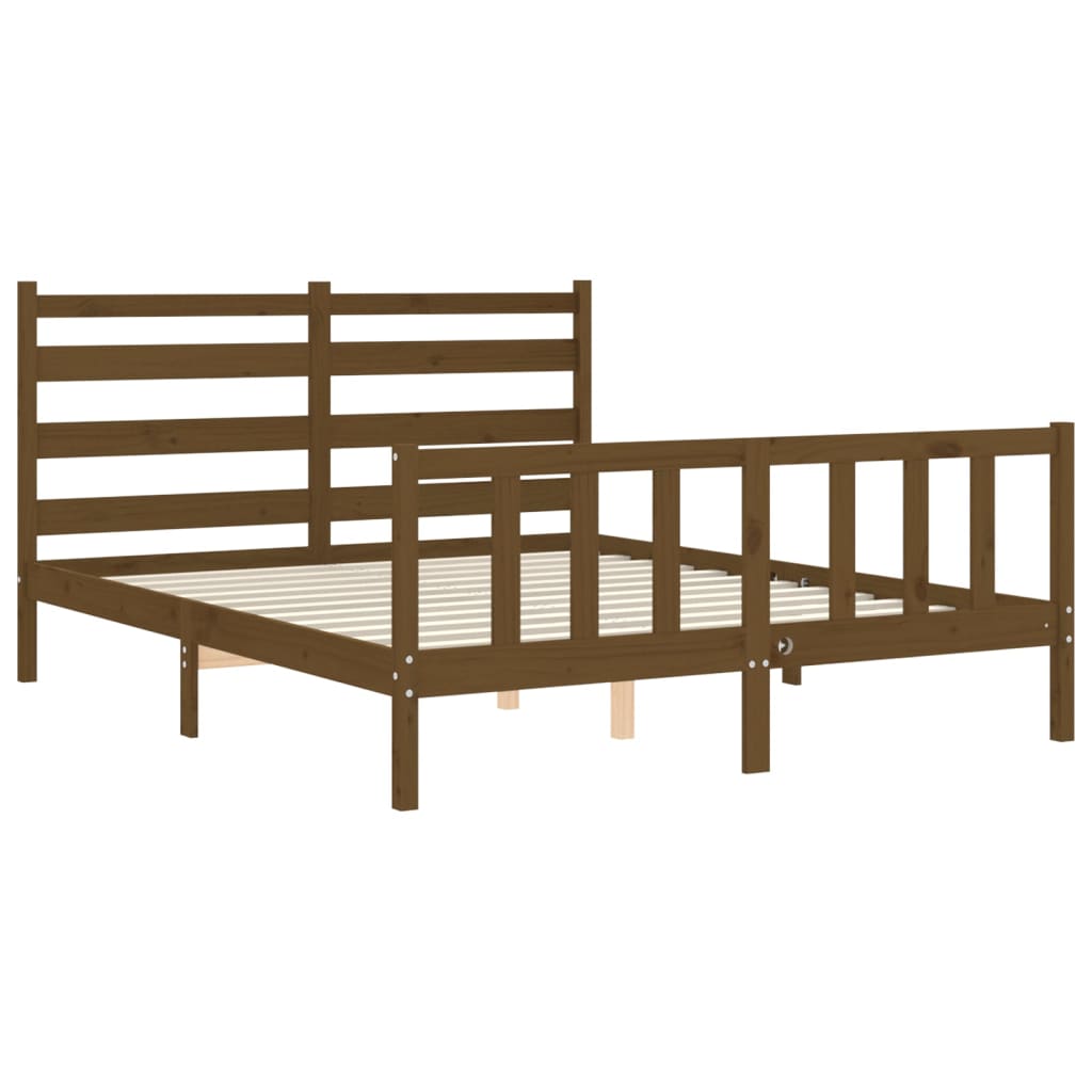 Cadre de lit sans matelas marron miel bois massif