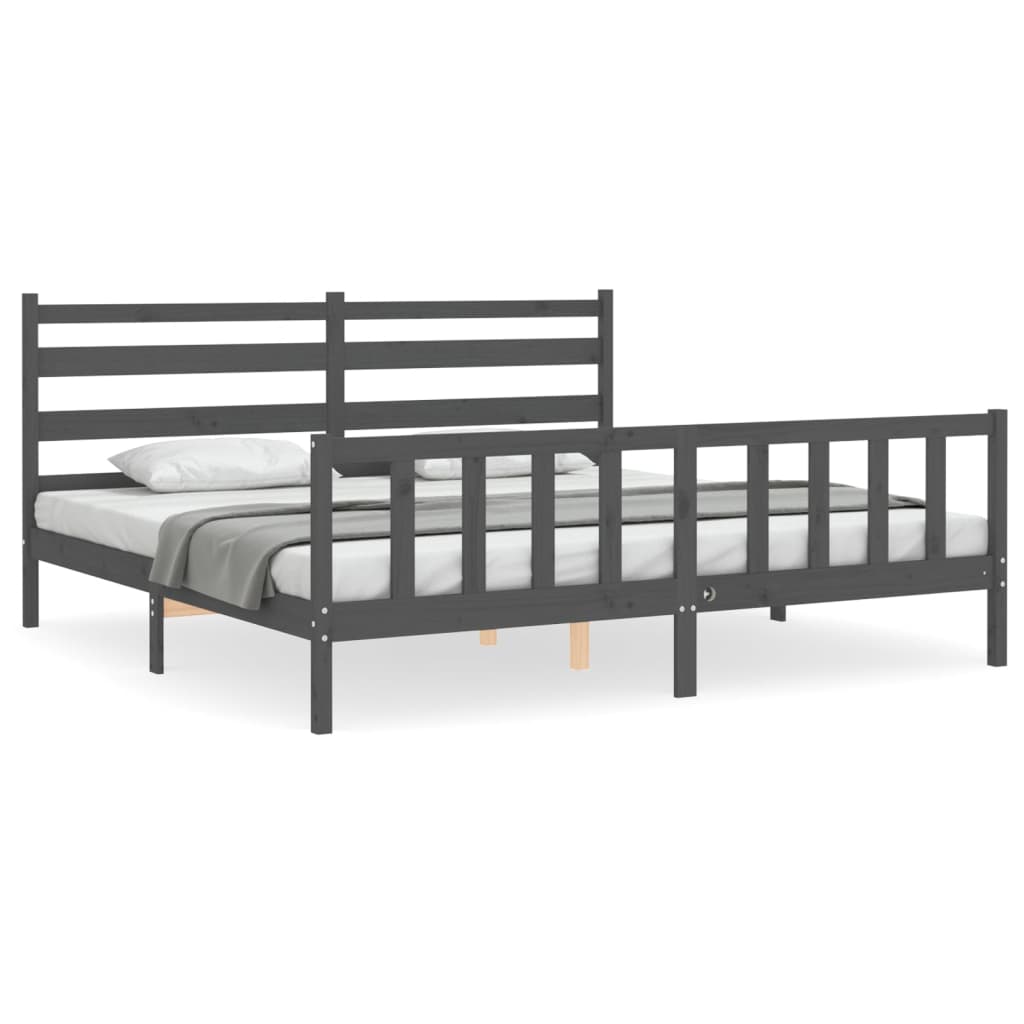 Cadre de lit sans matelas gris 200x200 cm bois massif de pin