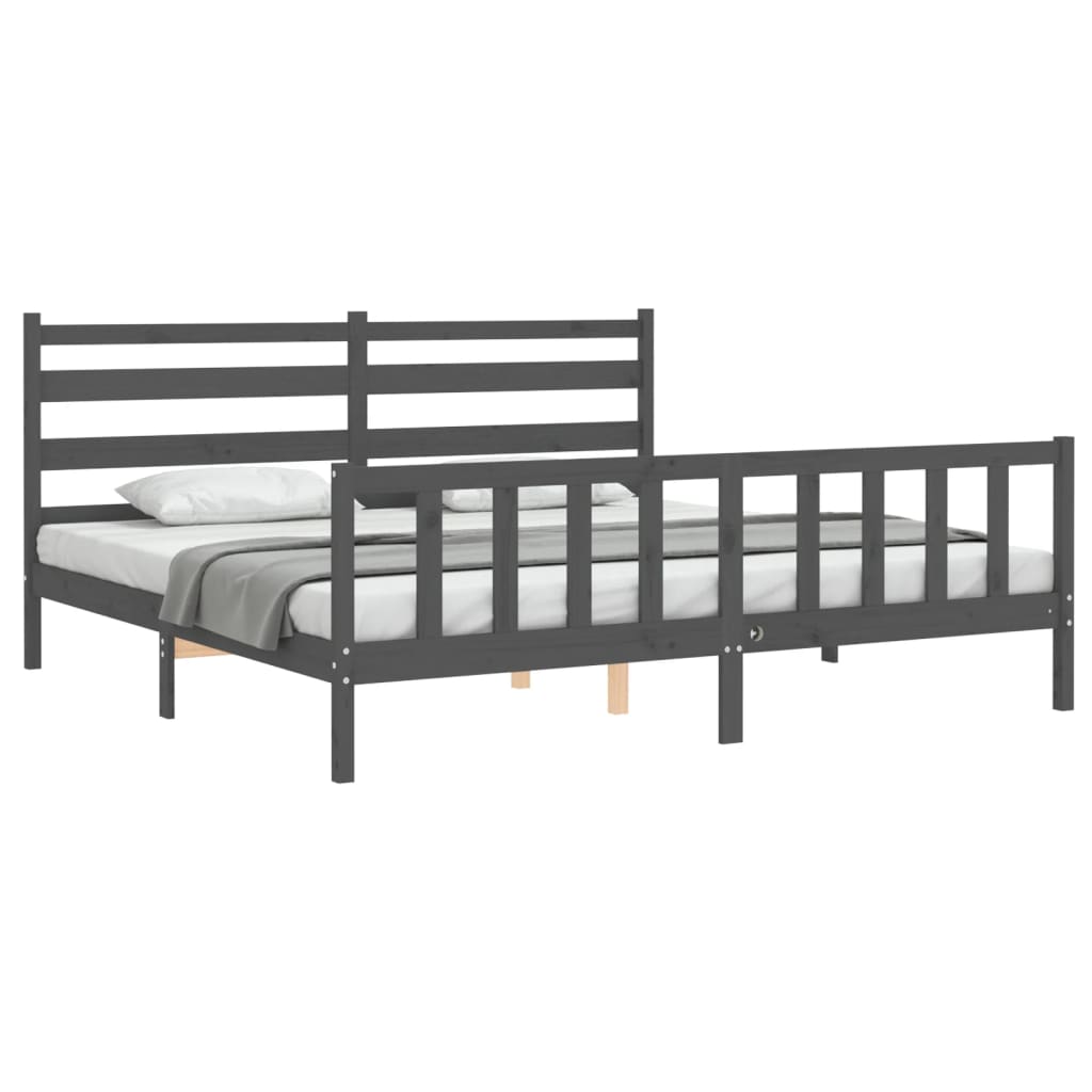 Cadre de lit sans matelas gris 200x200 cm bois massif de pin