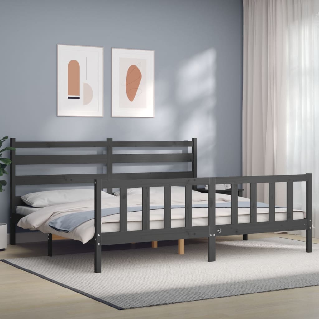 Cadre de lit sans matelas gris 200x200 cm bois massif de pin