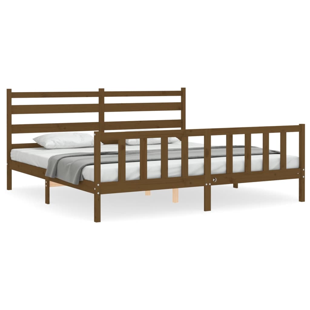 Cadre de lit sans matelas marron miel 200x200cm bois pin massif