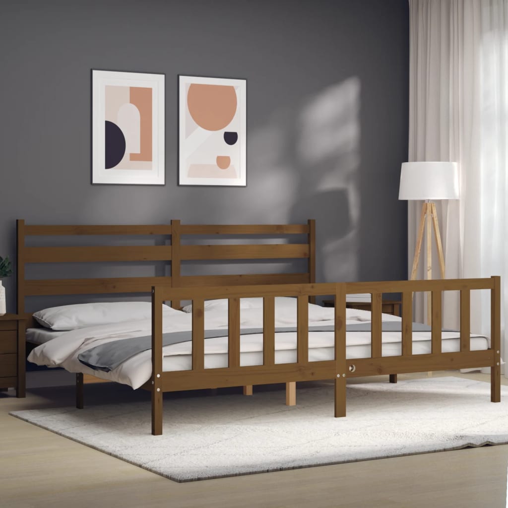 Cadre de lit sans matelas marron miel 200x200cm bois pin massif