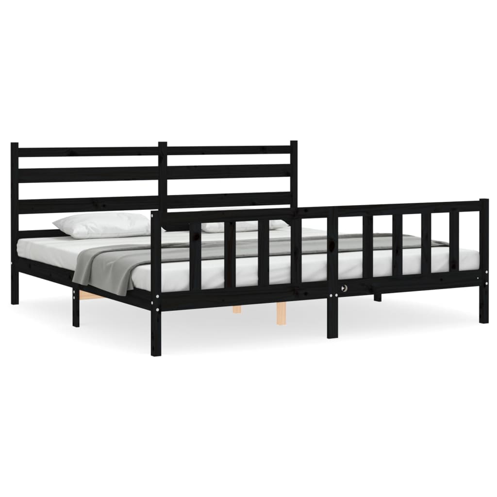 Cadre de lit sans matelas noir 200x200 cm bois massif de pin