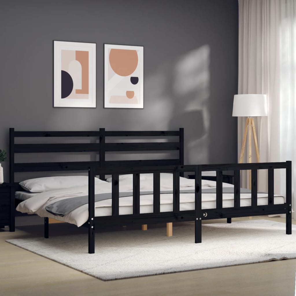 Cadre de lit sans matelas noir 200x200 cm bois massif de pin