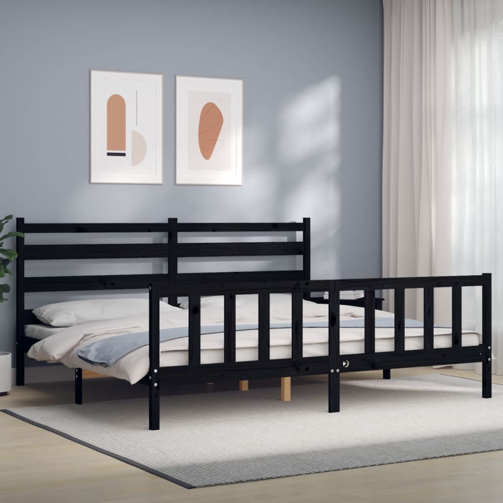 Cadre de lit sans matelas noir 200x200 cm bois massif de pin