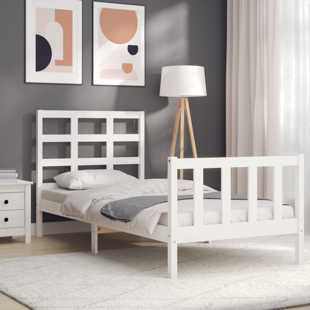 Cadre de lit sans matelas blanc bois de pin massif