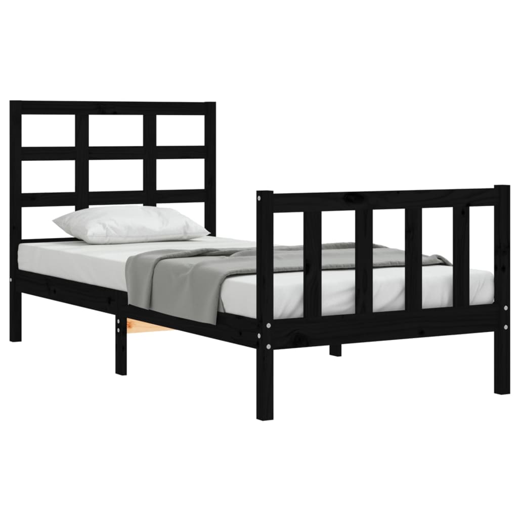 Cadre de lit sans matelas noir 90x190 cm bois de pin massif