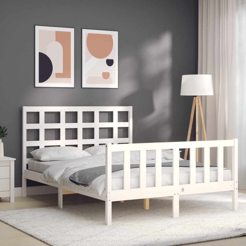 Cadre de lit sans matelas blanc bois de pin massif