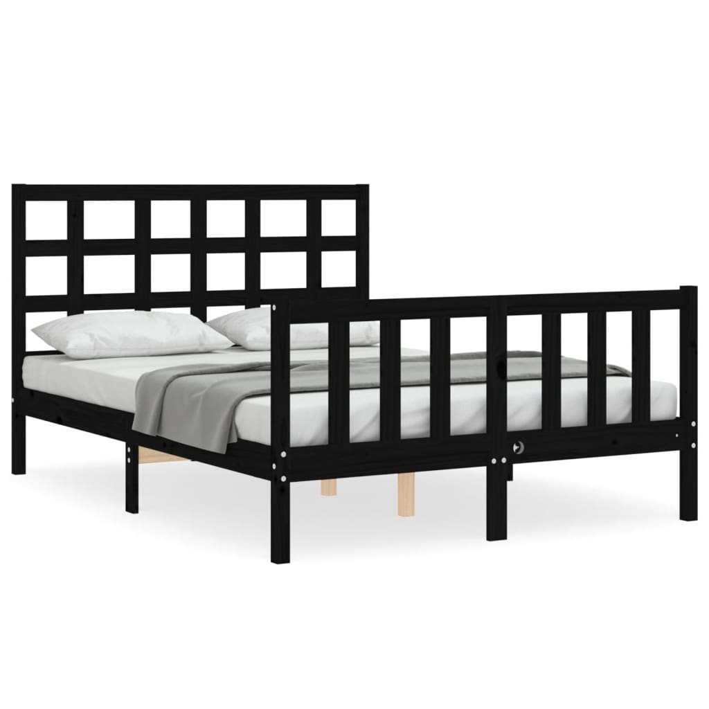 Cadre de lit sans matelas noir 140x190 cm bois de pin massif